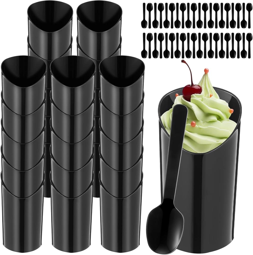 200 Pcs Black Dessert Cups with Spoons Small Plastic Goblets Disposable Parfait Charcuterie Cups Pudding, Mousse Set for Party(3 oz,Triangle)