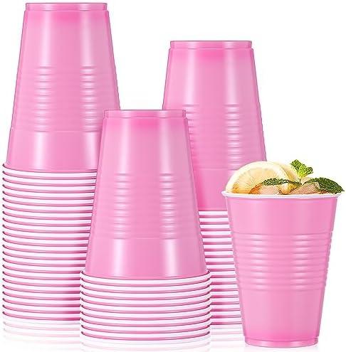 Mifoci 50 Pcs 16 oz Plastic Disposable Cups Plastic Drinking Cups for Saint Patrick's Day Wedding Birthday Graduation Party Valentine Christmas Picnics Barbecues Supplies(Bright Pink)