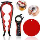 Jar Opener for Weak Hands, Seniors with Arthritis, 5 in 1 Multi Function Bottle Opener Lid Opener For Arthritic Hands with Non Slip Rubber Jar opener Gripper Pad (Red)