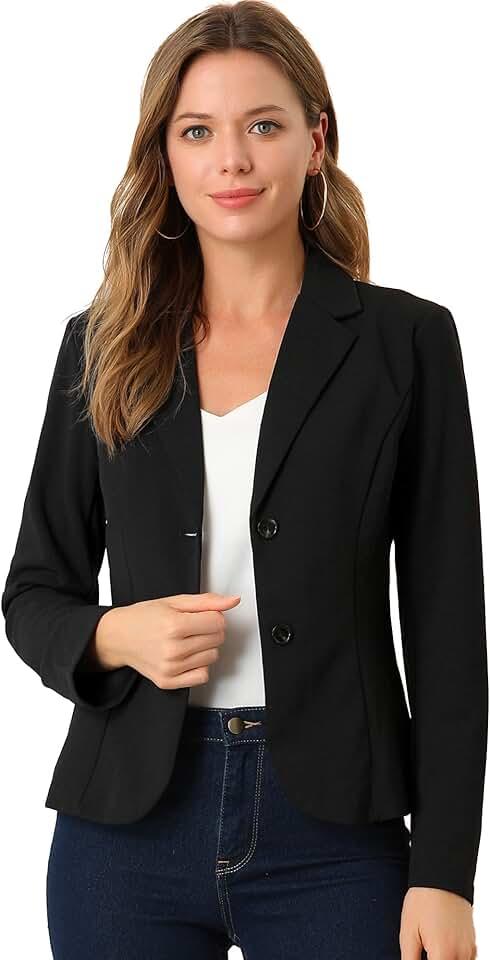 Allegra K Women's Work Office Blazer Stretch Lapel Collar Long Sleeve Jacket Suit Blazer. S