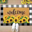Drydiet 2 Pcs Spring Layered Coir Doormat Set Sunflower Welcome Front Door Mat with Black and White Buffalo Plaid Outdoor Rug Non Slip Porch Entryway Rug for Indoor Outdoor Farmhouse Decor