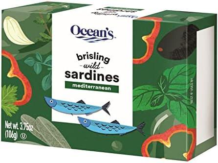 Ocean's Brisling Wild Sardines | Mediterranean | 3.75 oz - 3 Pack | Lightly Smoked | Kosher | Best By 01/21/2027