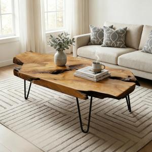 Natural Wood Coffee Table, Live Edge Coffee Table for Living Room, Unique Desktop, Large