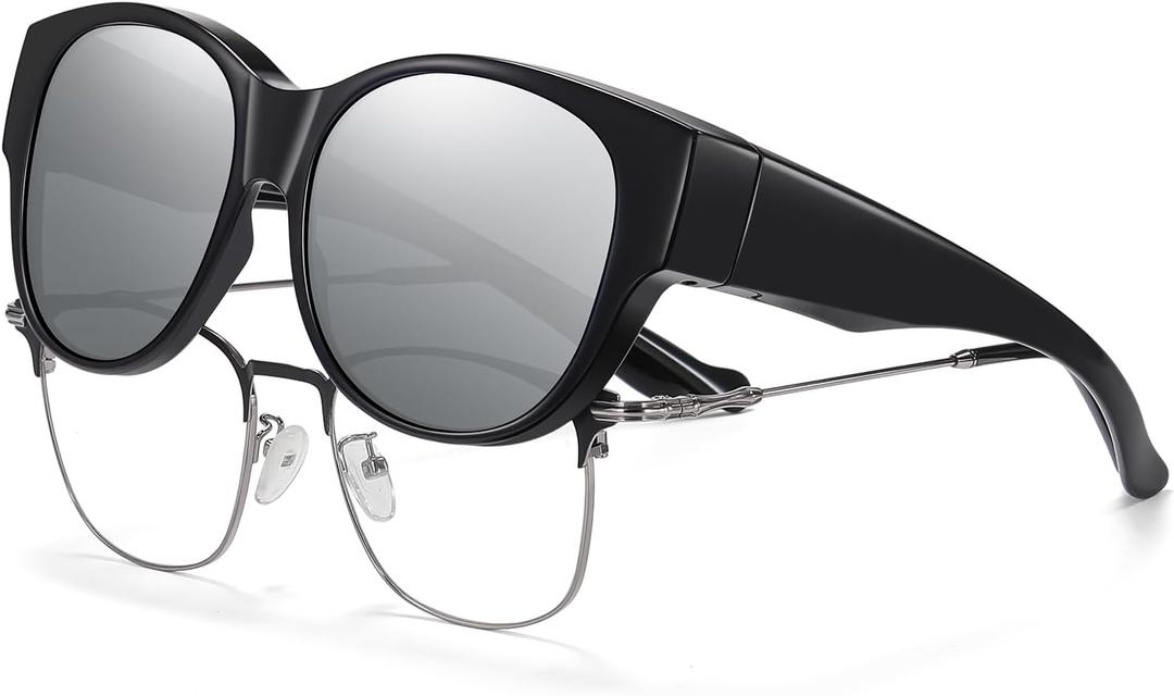 HAOLOTA Fit Over Glasses Sunglasses for Women Polarized, Trendy Cat Eye Sunglasses Wear Over Glasses, UV Protection