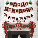 TENNYCHAOR Happy Holidays Banner, Buffalo Plaid Christmas Decorations, Rustic Bear and Tree Garland, Indoor Outdoor Holiday Decor,Christmas New Years Eve Decorations.