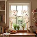 Gilprop Floral Sheer Curtains for Windows 30 x 36 Inches Short Sheer Embroidered Curtains for Kitchen Cafe Bathroom Small Windows Summer Farmhouse Vintage Watercolor Florals (Champagne)