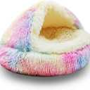 ShinHye Cat Bed Round Plush Fluffy Hooded Cat Bed Cave, Cozy for Indoor Cats or Small Dog beds, Soothing Pet Beds Doughnut Calm Anti-nxiety Dog Bed - Waterproof Bottom Washable (20×20inch, Multicolor)