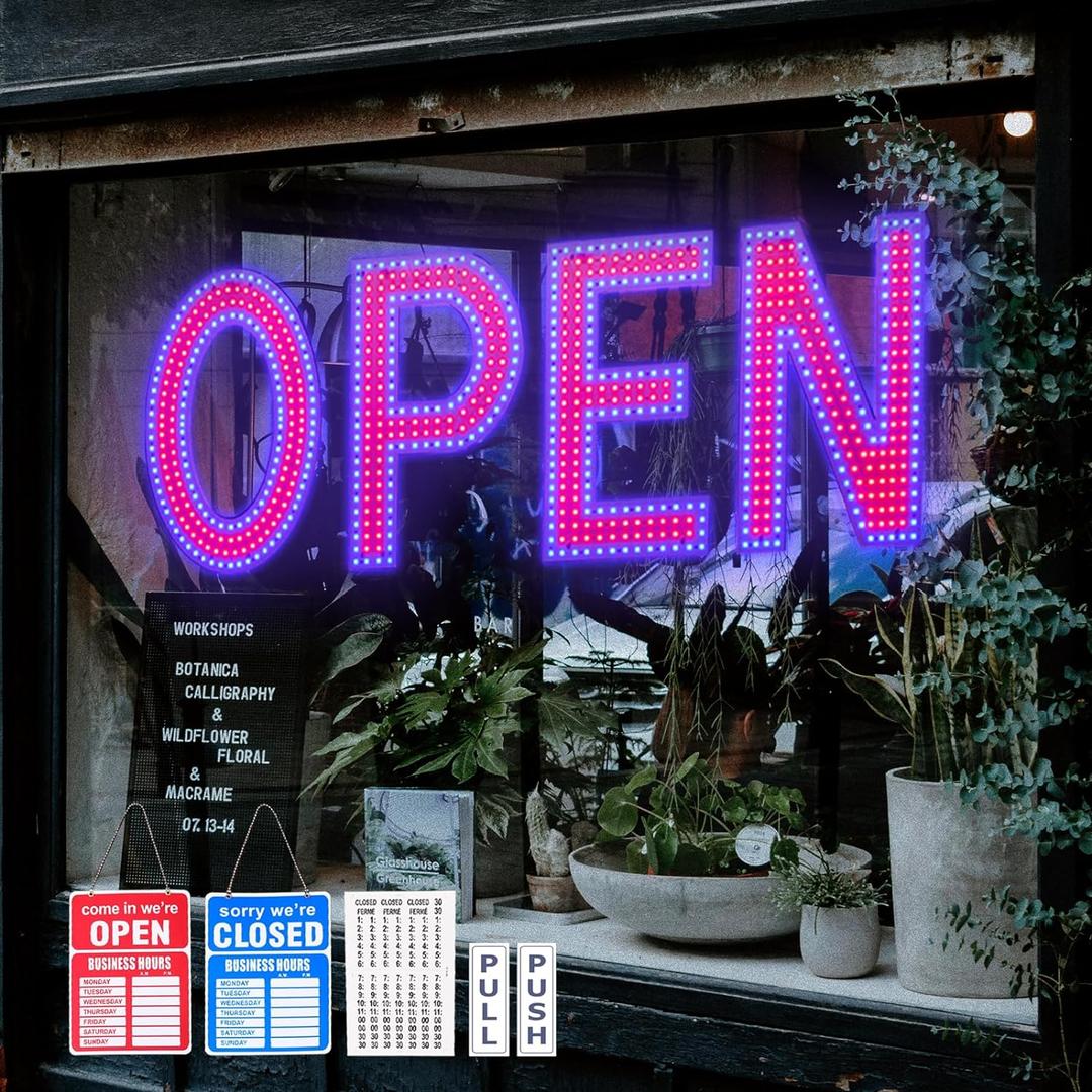 Open Sign for Business, 40"x14" Dimmable Large LED Open Signs with Hanging Installation for Bar Pubs Store Restaurant Office Hotel Salon Red & Blue