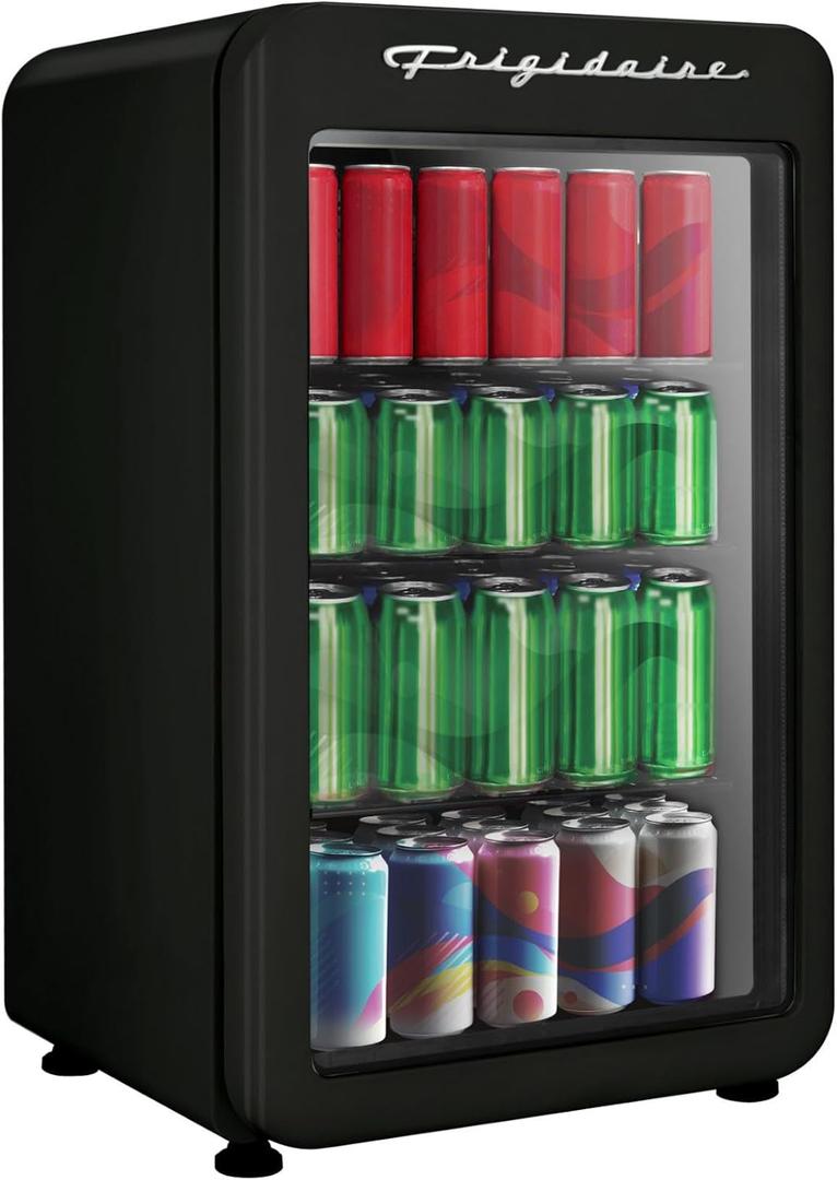 Frigidaire Retro Compact Refrigerator with Glass Door, 3.2 cu ft Countertop Fridge, Rounded Corners, Premium, for Office, Bedroom, Dorm Room, Cabin (Onyx)