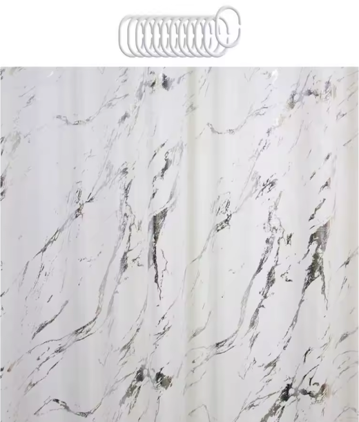 Polyester Shower Curtain Elegant Silver Hot Stamping Marble Pattern Waterproof Shower Curtain for A Luxurious Bath Experience