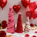 Kathfly 3 Pcs Valentines Tree Table Decor Artificial Cone Trees Decoration with Heart Decor Red Pink White Valentine's Day Table Centerpiece for Galentines Day Gifts Anniversary Home Tiered Tray
