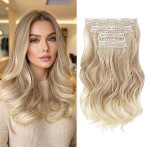 HOOJIH Clip in Hair Extensions 4PCS 14" Short Curly Clip on Hair Extensions Invisible Lace Weft Natural Soft Hairpieces for Women - Ombre Deep Blonde and Light Blonde