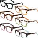 REAVEE 6 Pack Reading Glasses for Women Blue Light Blocking, Cute Square Computer Readers with Spring Hinge
