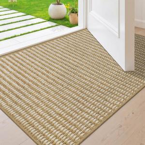 BEISIFLOOR Dirt Trapper Door Mat 20" x 32", NonSlip Indoor Door Mats, Absorbent Washable Door Mat Indoor Entrance, LowProfile Inside Doormat Floor Rugs for Entryway and Entry, Beige White (Fold)