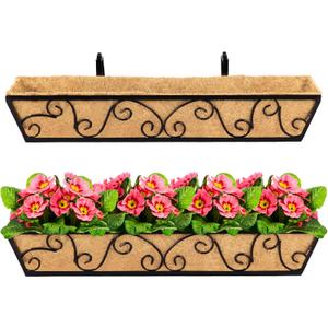 2pcs 30 Inch Window Deck with Coco Liner, 30" Window Boxes Horse Trough with Coconut Coir Liner, Metal Hanging Flower Planter Window Basket Deck Railing Planter Boxes for Outdoor Indoor Lawn