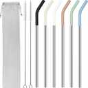 20 oz Stainless Metal Straws for 20 oz Stanley Tumbler, 6Pcs Reusable Straight Long Steel Straws with 12 Silicone Tips and 2 Straw Cleaning Brushes (6Color1, 20oz)
