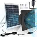 KingMiKi Solar Exhaust Fan, 25W Solar Panel 8'' High Speed with Bracket Solar Powered Fan, 2600 RPM Powerful Solar Fan for Chicken Coop, with an AC to DC Power Adapter for Greenhouse, Shed Attic
