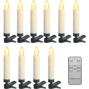 Flameless LED Taper Clips on Candles Battery Operated Christmas Tree Candle Lights Electric Fake Candles with Remote Timer Perfect for Holiday Home Garden Wedding Parties Decor 10pcs