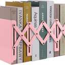 MSDADA Adjustable Bookends, Book Ends for Heavy Books, Expandable Book Organizer for Desk, Shelf, Office, School, for 6 7 8 9 10 11 12-15 Boys and Girls, Extends up to 19 inches (Pink)