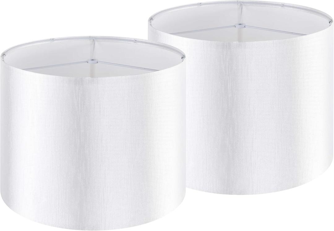 Silver-White Drum Lamp Shades Set of 2 Large Lampshade 16``Top x 16``Bottom x 12``High(Spider) Modern Lamp Shade for Table and Bedside Lamp - Lampshade Replacement ampshade