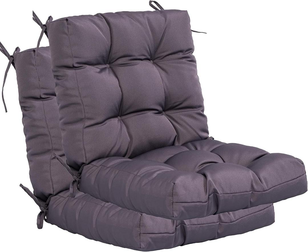 Outdoor Chair Cushion for Patio Furniture, Waterproof Patio Cushions Set of 2 with Ties, Fade Resistant Replacement Pads for Outdoor Rocking Chairs, Dark Grey