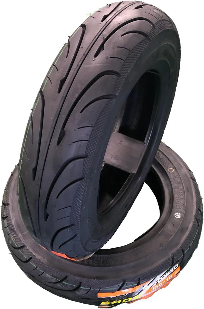 5A02 Set of 2 Scooter Tubeless Tires 3.50-10 (Metric 100/90-10), 51J, Front/Rear Motorcycle/Moped 10" Rim, Black 5A02 Set of 2 Scooter Tubeless Tires 3.50-10 (Metric 100/90-10), 51J, Front/Rear Motorcycle/Moped 10" Rim, Black