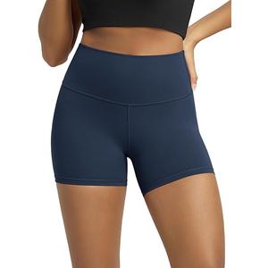 ODODOS Tummy Control Compression Shorts for Women, 4" Inseam High Waist Workout Biker Shorts with Inner Pocket, Contrast Piping Navy, X-Large