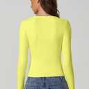 QINSEN Women's Long Sleeve Ribbed Crewneck Shirts Upper Button Fastening Going Out Tops (Yellow, S)