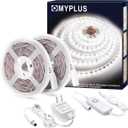 MYPLUS 32.8 FT White Strip Lights, Dimmable LED Tape Light 6500K Bright Daylight White, Flexible Under Cabinet Lights with 600 LEDs and UL Listed Safety Power Supply for Room,Kitchen and dcor