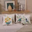 Bird Decorative Pillow Covers Spring Style Throw Pillow Cover Cushion Case Outdoor Flower Bird Set for Sofa Bed Couch Car Office 20x20 Inch Set of 4