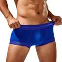 SEAUR Men's Pouch Boxer Briefs Seamless Ribbed Underwear Low Rise Breathable Trunks Stretchy Underpants (Blue-2), S