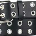 Grommet Leather Belts for Women, Black Belt Women Men with Double Holes (Fit for waist up to 45")