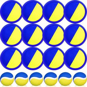 Charniol Kids Toys Toss and Catch Game Set Beach Game Outdoor Ball Sports Games Toss and Catch Ball Nylon Toys for Kids Adults(Blue Yellow,12 Paddles 6 Balls)