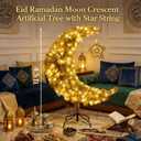 Tuanse 4.5 ft Lighted Eid Ramadan Moon Crescent Artificial Tree with Star String LED Outdoor Decoration Muslim Islamic Crescent Artificial for Eid Ramadan Party Decoration Garden Home Decor