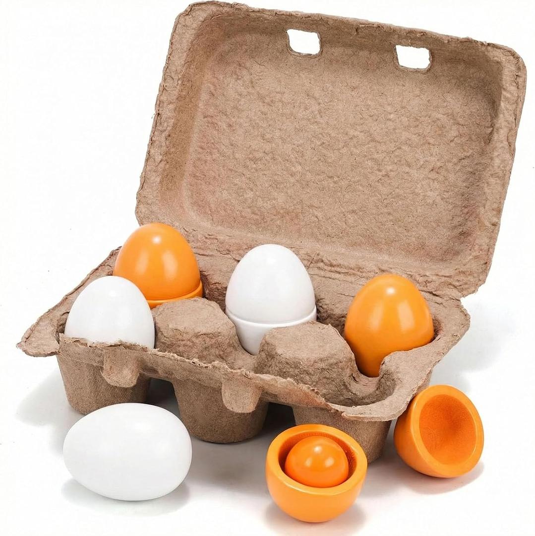 HANSGO 6PCS Play Food Sets for Kids Kitchen,Play Kitchen Accessories Wooden Egg Toy Food Grocery Store Pretend for Toddler Cooking DIY, Medium