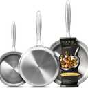 CAROTE 3-Piece Tri-Ply Stainless Steel Frying Pan Set, Skillet Set 8"/10"/12", Induction Compatible, Oven & Dishwasher Safe, Silver Handle