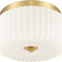 12" 2-Light Flush Mount Ceiling Light, Ribbed Glass, Gold