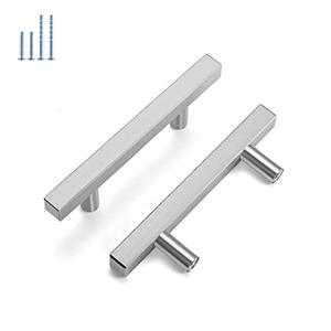 homdiy 9 Pack Brushed Nickel Cabinet Pulls Kitchen Cabinet Handles, 3inch Hole Centers Square Cabinet Handles Brushed Nickel Handles for Cabinets and Drawers Silver Cabinet Door Handles