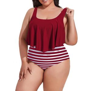 Mooncore Womens Plus Size Swimsuit High Waisted Tankini Bathing Suits Two Piece Flounce Bikini Swimsuit (F4) 22 Plus