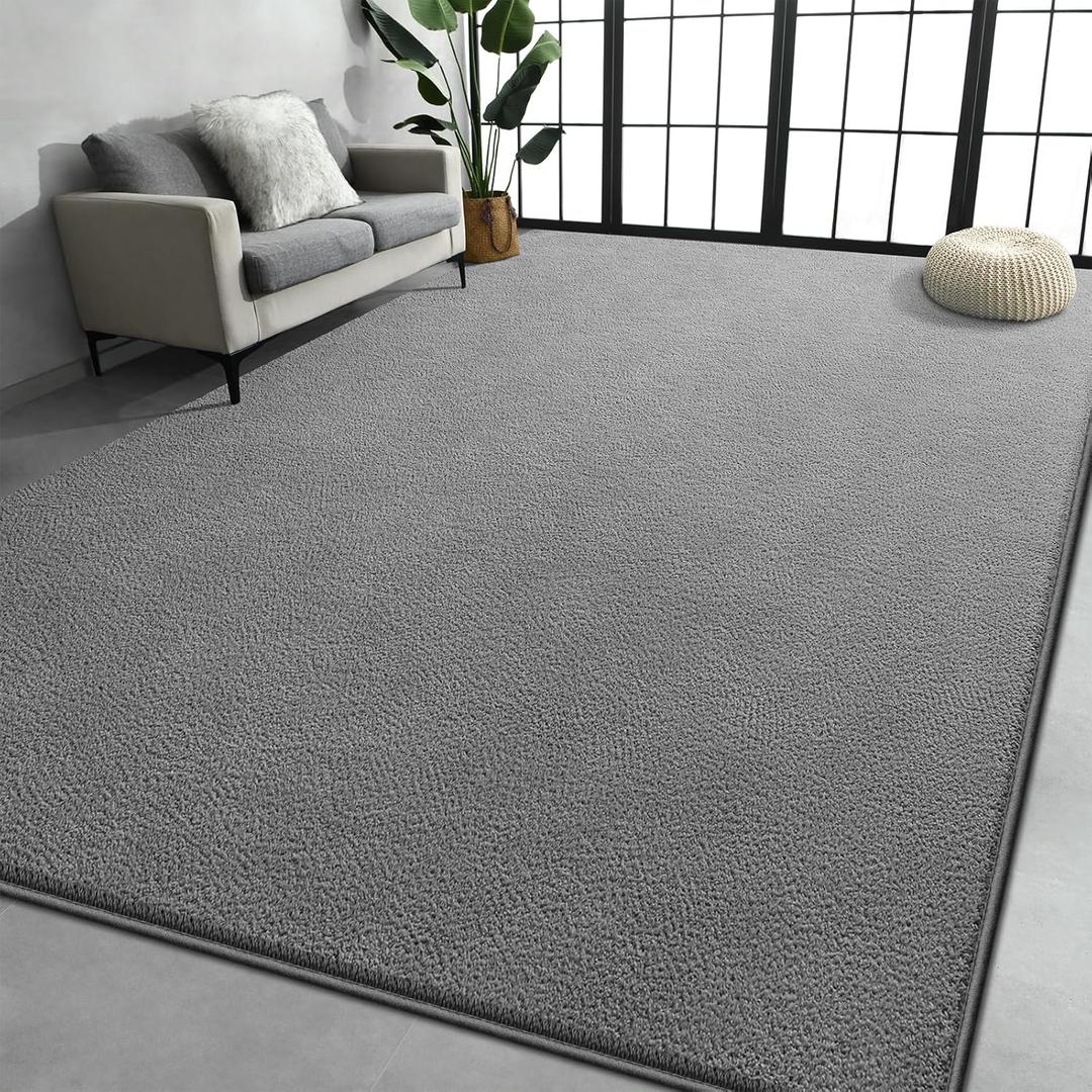 Large Area Rugs for Living Room Bedroom, 6x9 Feet Grey Rug, Minimalist Modern Shag Rug, Soft Thick Comfy Memory Foam Indoor Carpet, Non-Slip Washable Rug for Boys Girls Dorm Nursery Room Home Decor