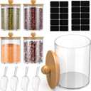 Baderke 4 Sets Plastic Canisters for Kitchen Counter with Bamboo Lids Acrylic Scoop Labels Cookie Jars with Wooden Lid Clear Food Container for Candy Buffet