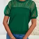 PRETTYGARDEN Women's 2025 Summer Crew Neck Short Sleeve Shirts Lace Going Out Sheer Mesh Crop Tops Dressy Casual Blouses (L)