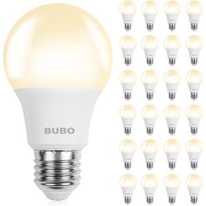 BUBO A19 LED Light Bulbs, 60 Watt Equivalent LED Bulbs, Warm White 3000K, 800 Lumens, E26 Standard Base, Non-Dimmable, 8W Warm White LED Bulbs for Bedroom Living Room Home Office, 24 Pack