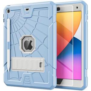 TSQQST Case for 9th 8th 7th Generation 10.2 Inch 2021 2020 2019 for Kids with Glass Screen Protector | Shockproof Stand Case Cover for iPad 9th 8th 7th Gen with Pencil Holder | Light Blue