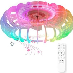 RGB Ceiling Fan with Light and Bluetooth Speaker, Remote Control Dimmable LED Chandelier Fan for Bedroom, Home Theater, Party & Game Room Lighting