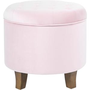 Homepop Home Decor | Upholstered Round Velvet Tufted Foot Rest Ottoman | Ottoman with Storage for Living Room & Bedroom | Decorative Home Furniture, Pink Blush Small
