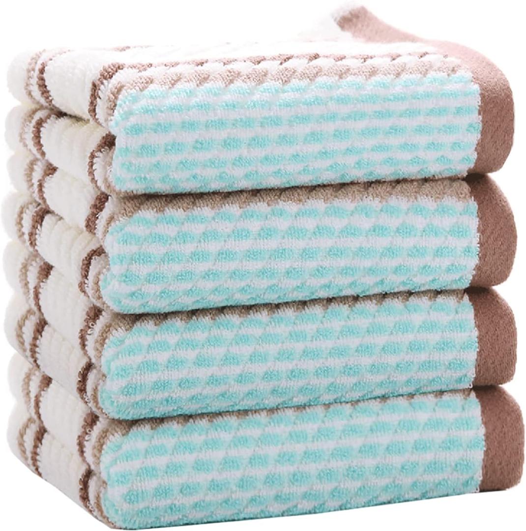 Pidada Hand Towels Set of 4 Striped Pattern 100% Cotton Soft Absorbent Decorative Towel for Bathroom (Brown) (13.4 x 29.5)