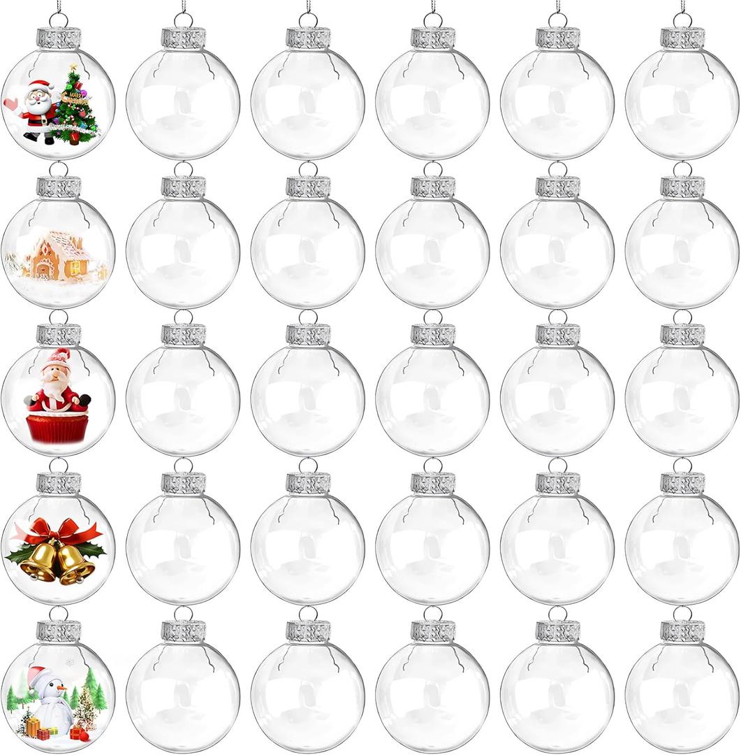 30 Pcs Clear Plastic Fillable Ornament Balls,2.75 Inch DIY Plastic Ornaments Round Balls,Removable Top Clear Hanging Ornaments Ball for Christmas,Wedding,Party,Home Decor