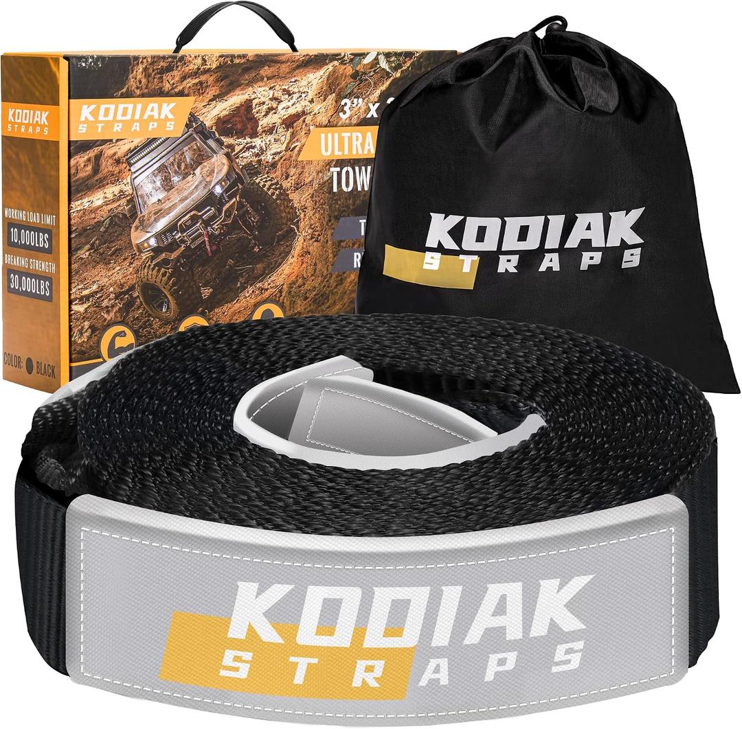 Tow Strap 3'' x 20ft Car Tow Straps Heavy Duty with 30000 lbs. Break Strength and Reinforced Loops Emergency Rope Off Road Recovery Equipment Towing Straps Draw String Bag Included