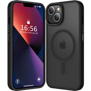 Compatible with iPhone 14/13 Case [Compatible with Magsafe & Military-Grade Protection] Slim Magnetic Translucent Matte Phone Case for iPhone 13/14 6.1'', Black